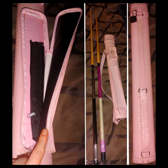 2 Ladies Professional Pool Cues w/ Faux Pink Alligator Case - Picture 1 of 6